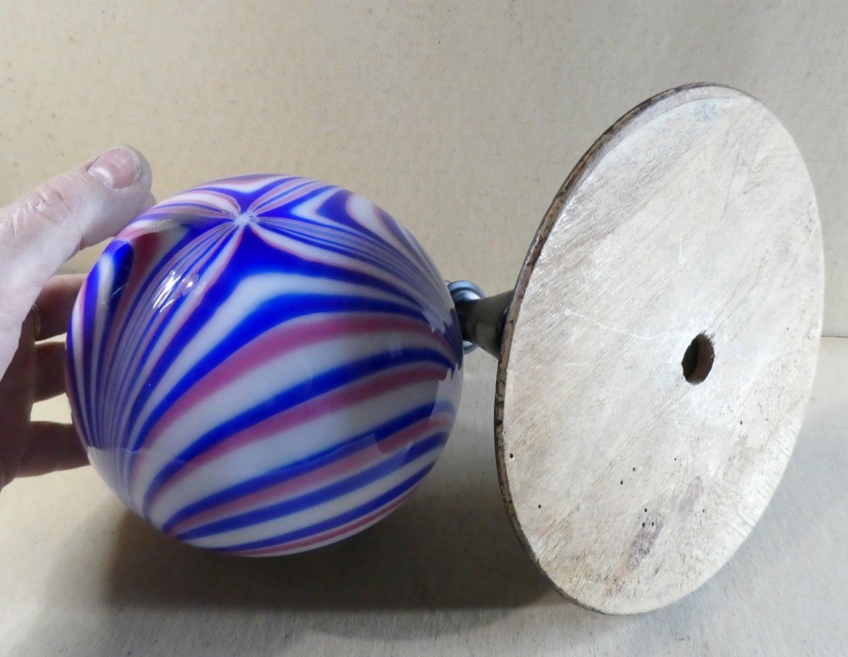 Patriotic Headdress Holder, Tricolor Blown Glass Marotte, 1889-photo-2