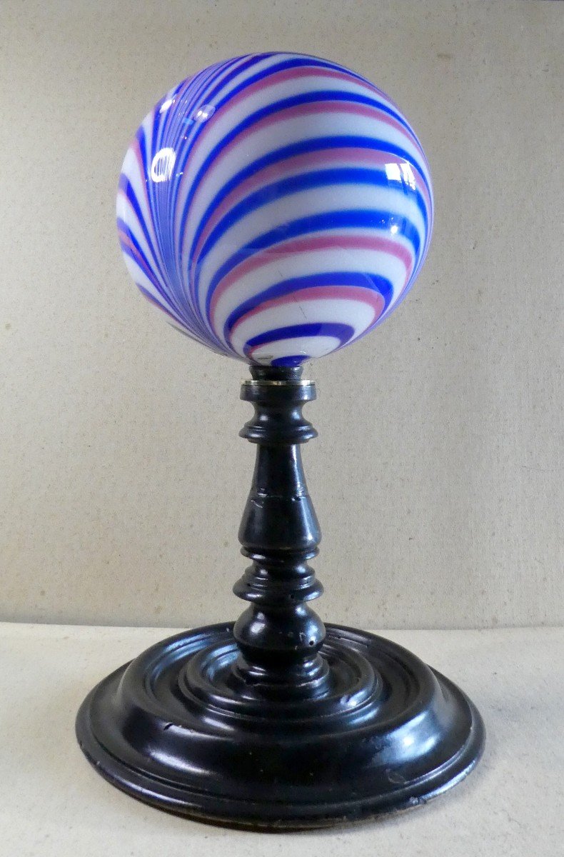 Patriotic Headdress Holder, Tricolor Blown Glass Marotte, 1889-photo-3