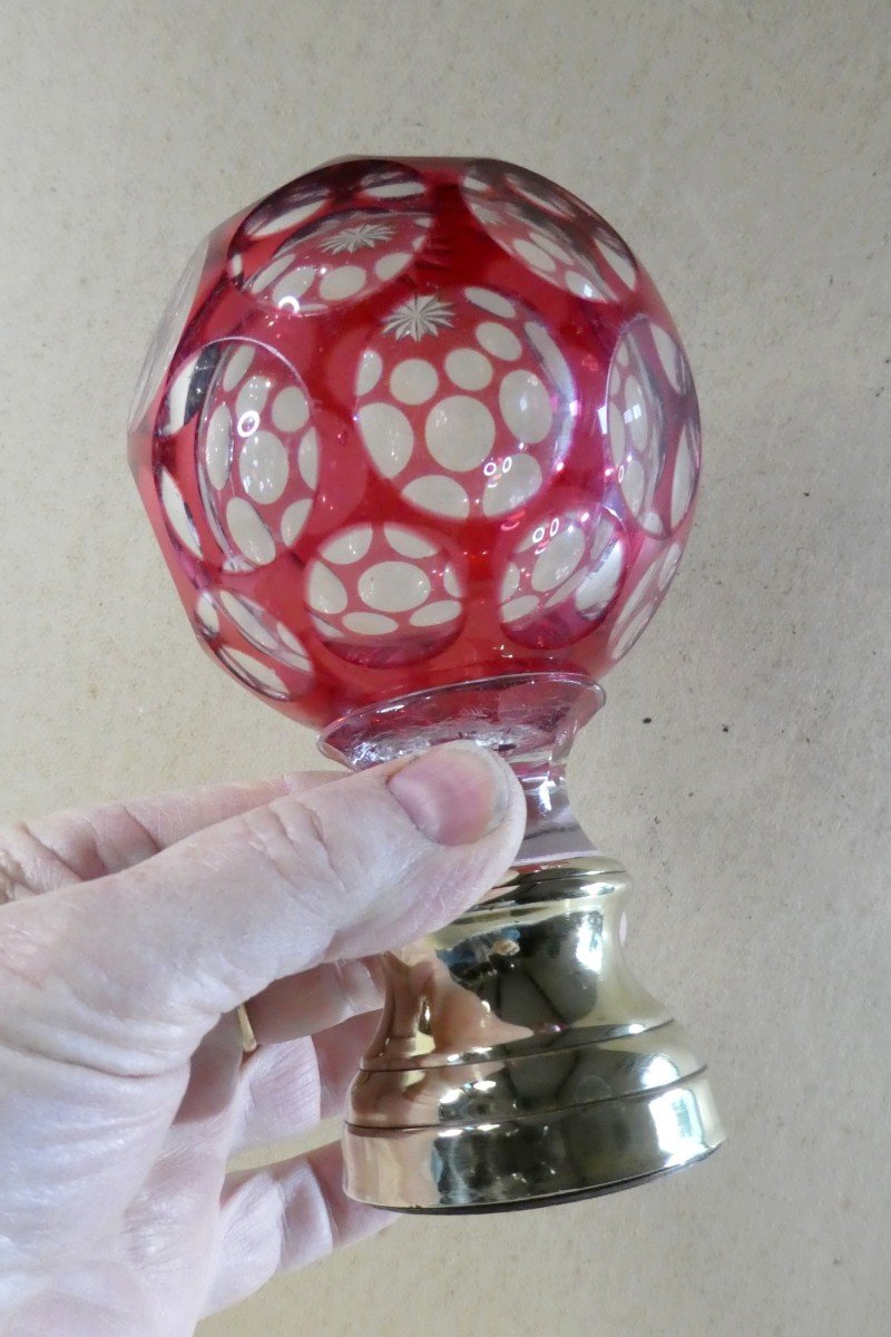 Beautiful Red Staircase Ball, Blown-cut Crystal, 19th Century-photo-3