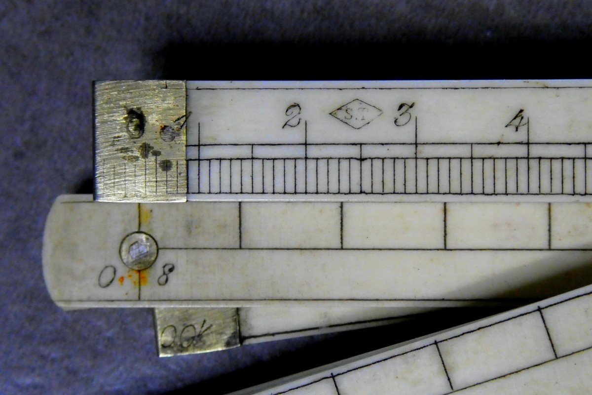 Joli Mètre Accordéon Ivoire Gravé, 19e Siècle-photo-4
