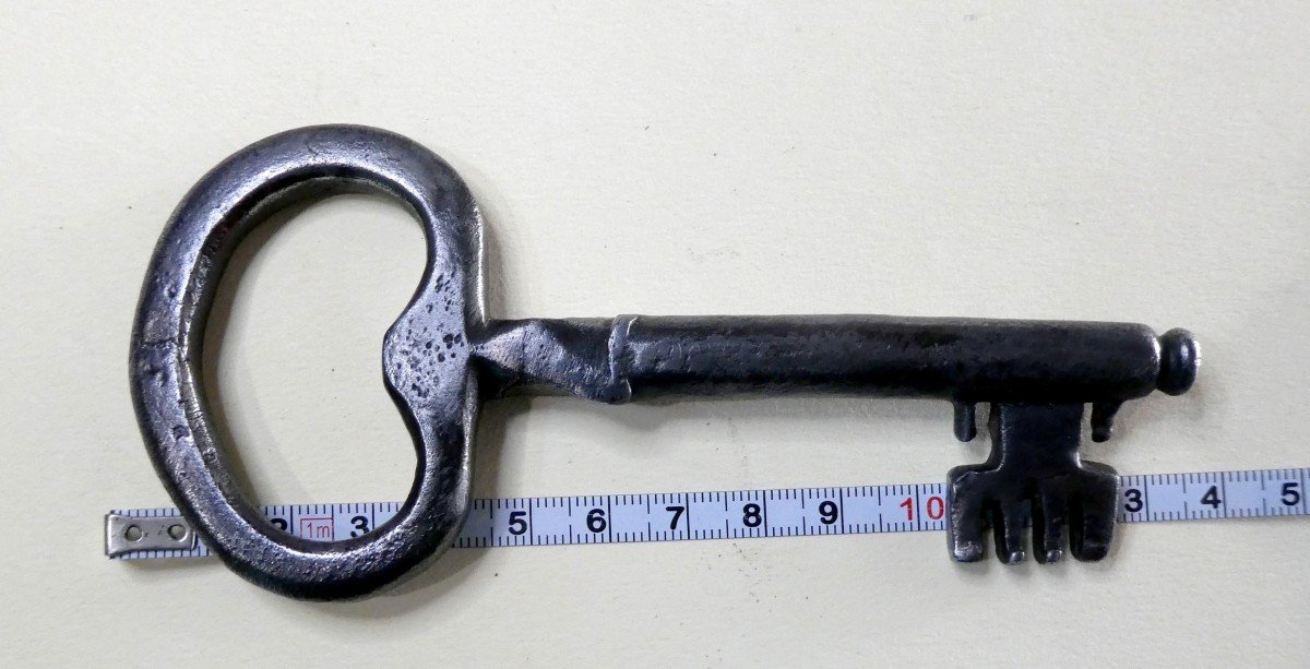 Puissante Clé De Coffre Forgée, 16e Siècle, 13cm-photo-4