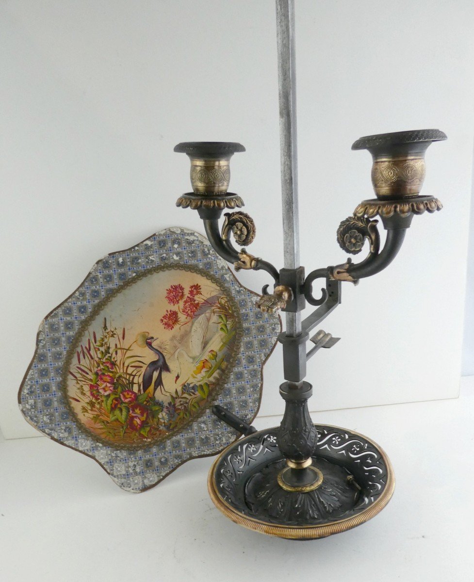 Elegant Screen Lamp, Bronze With 2 Patinas, Early 19th Century  Period-photo-3
