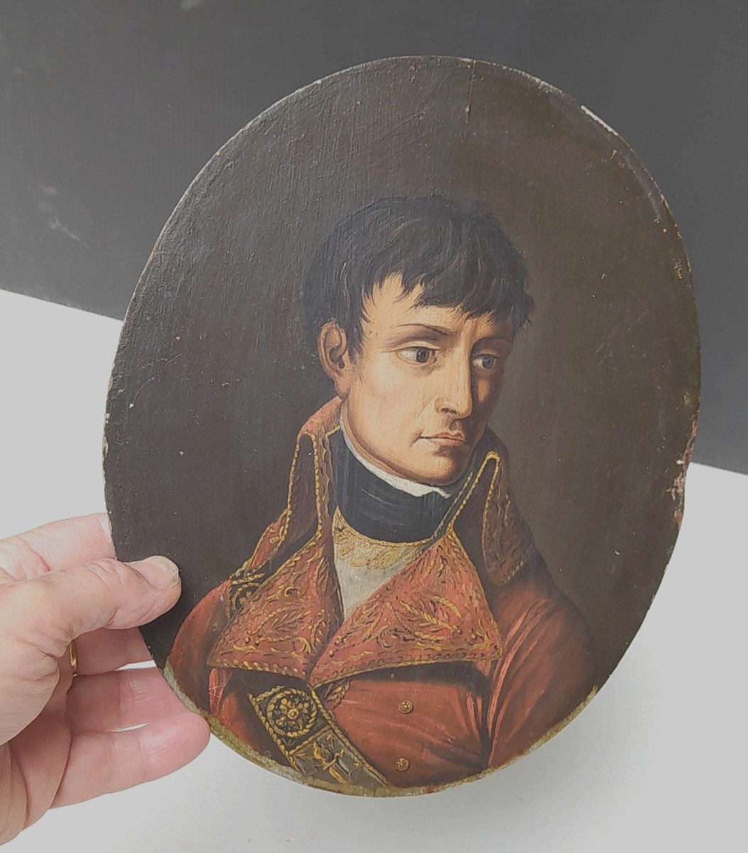 Bonaparte 1er Consul, Vers 1803, Beau Portrait, Huile Sur Bois Ovale  Début 19e Siècle-photo-4