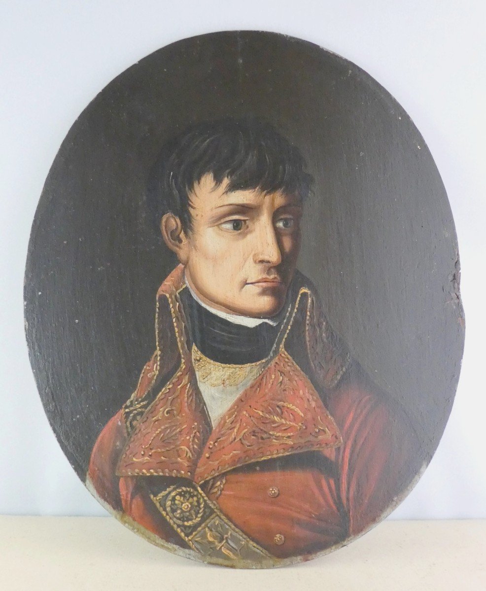 Bonaparte 1er Consul, Vers 1803, Beau Portrait, Huile Sur Bois Ovale  Début 19e Siècle