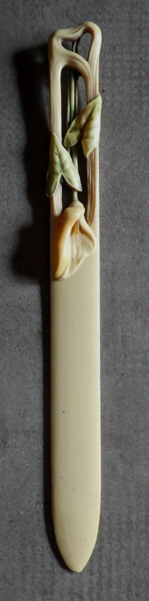 Precious Office Letter Opener, Art-nouveau With Arum Decor, Circa 1900-photo-4