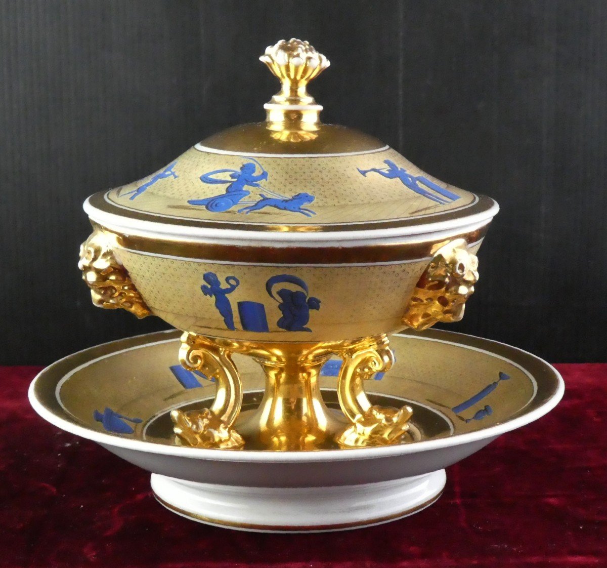 Luxurious Drageoir 1st Empire, Gilt Paris Porcelain By  Darte, Good Condition.-photo-2