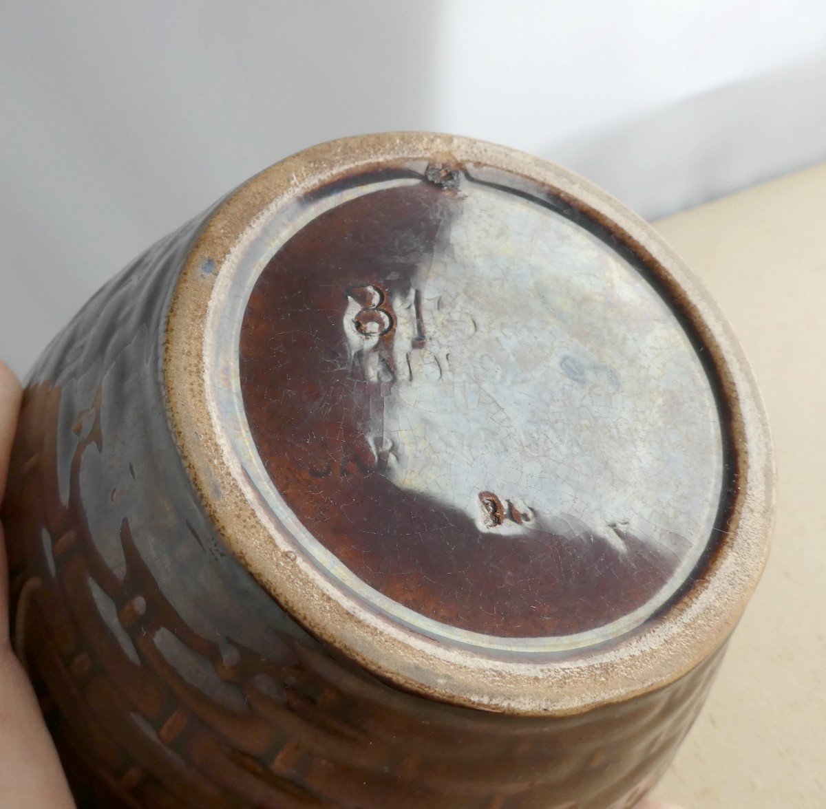 Pot For Appreciated Breton Butter, Sarreguemines Majolica, 19th-photo-3