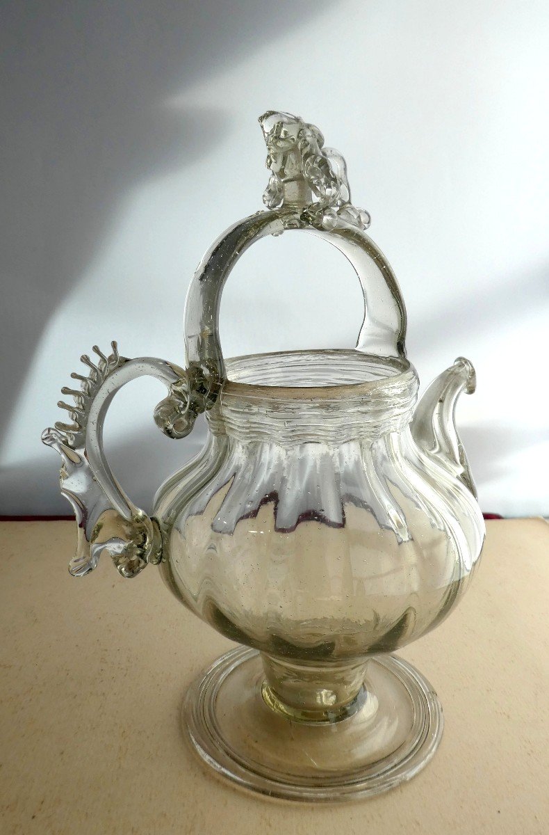 Museum: Holy Water Jug Spun Glass, 18th Century, Fairly Good Condition.-photo-2