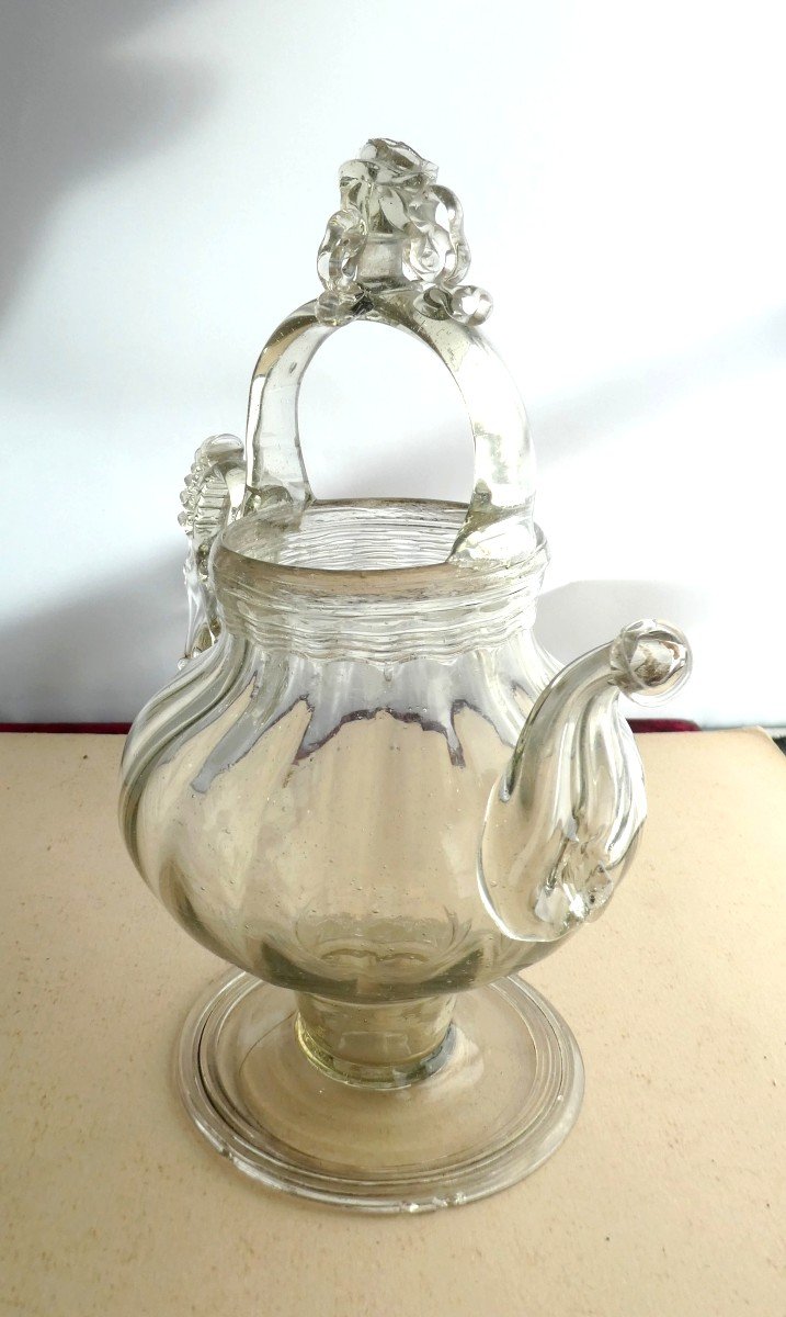 Museum: Holy Water Jug Spun Glass, 18th Century, Fairly Good Condition.-photo-3