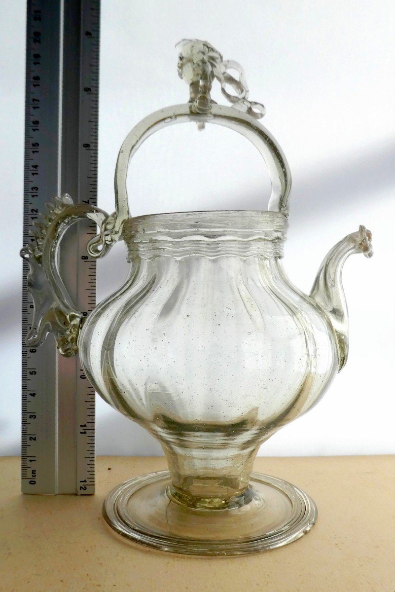 Museum: Holy Water Jug Spun Glass, 18th Century, Fairly Good Condition.-photo-2