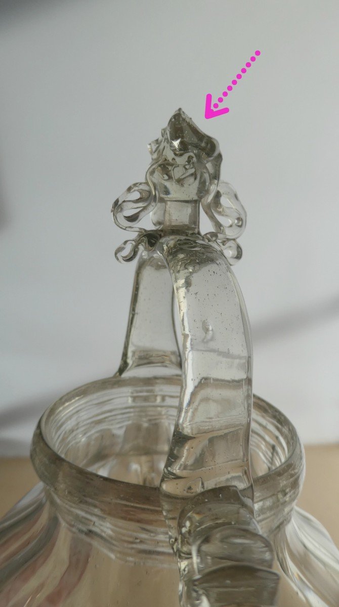 Musée : Cruche à Eau Bénite En Verre Filé, 18e Siècle, Assez Bon état.-photo-4