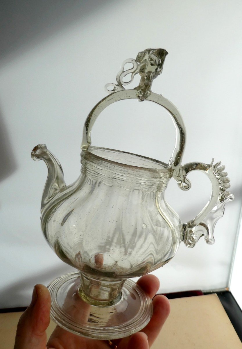 Museum: Holy Water Jug Spun Glass, 18th Century, Fairly Good Condition.-photo-1