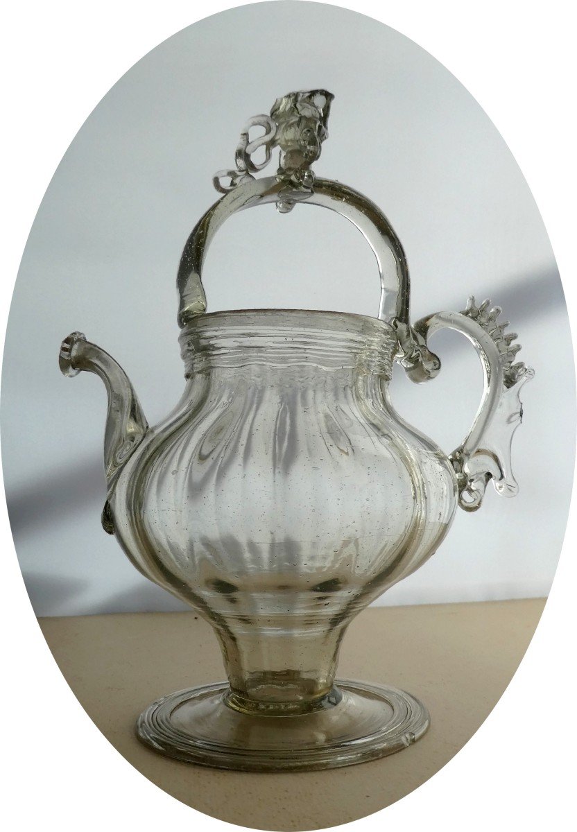 Museum: Holy Water Jug Spun Glass, 18th Century, Fairly Good Condition.