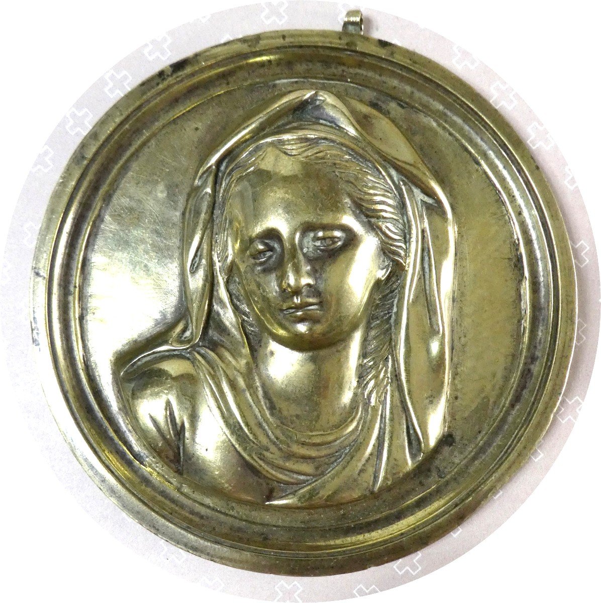 High Relief Bronze Plaquette, Louis XIV Period, Face Of Virgin-photo-4