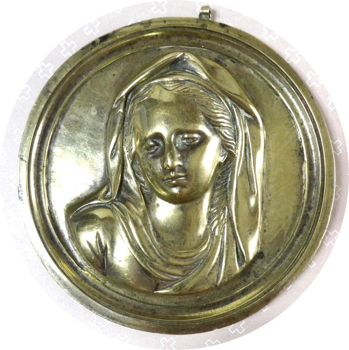 Plaquette Haut Relief Bronze, époque Louis XIV, Le Visage De La  Vierge-photo-4