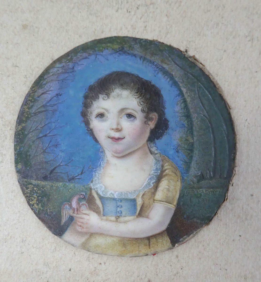 Portrait Enfantin Naïf Et Craquant, Signé, 1806 -photo-4