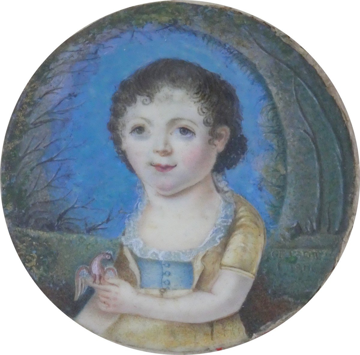 Portrait Enfantin Naïf Et Craquant, Signé, 1806 -photo-3