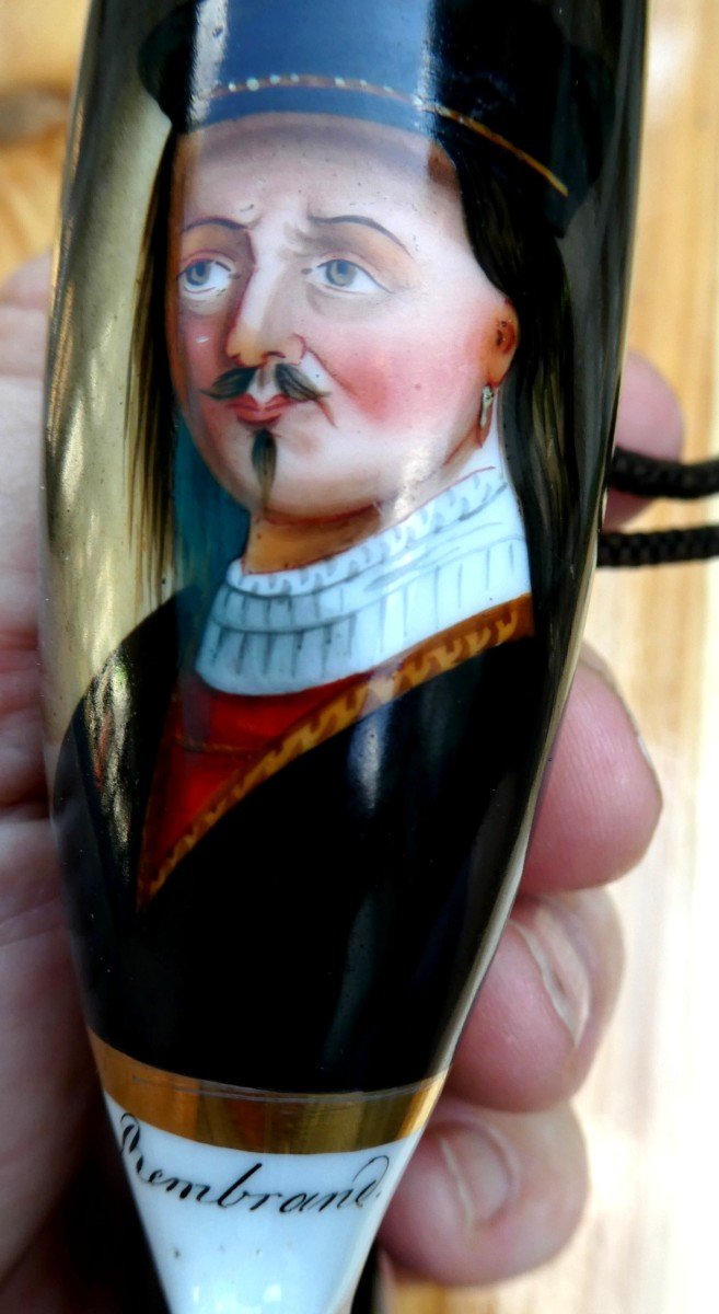 Pipe d'Artiste, Porcelaine 19e Siècle, Au Portrait De Rembrandt-photo-2