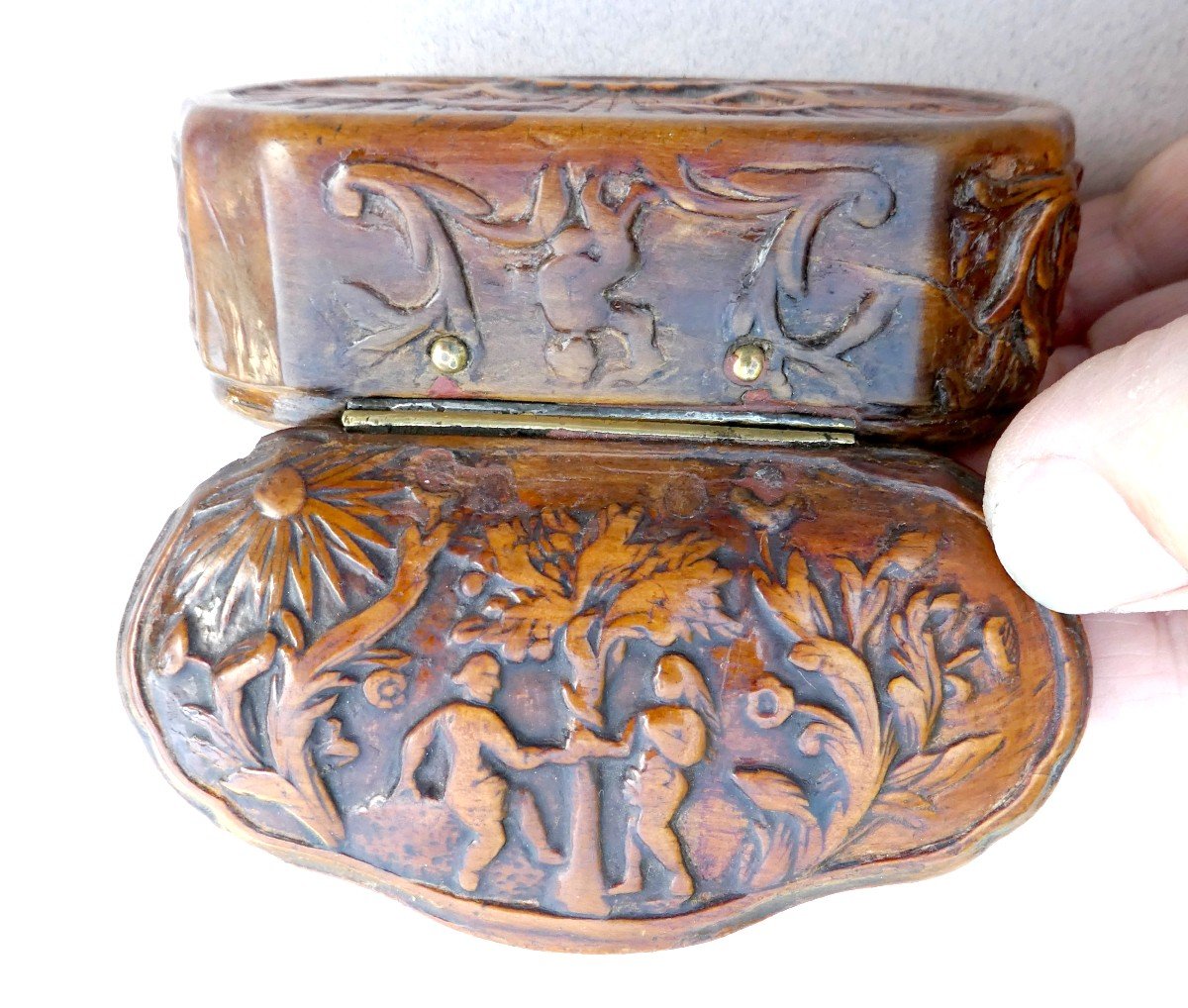 Monoxyle  Boxwood Snuffbox:  Garden Of Eden, Louis XIV Period, Fine Treen