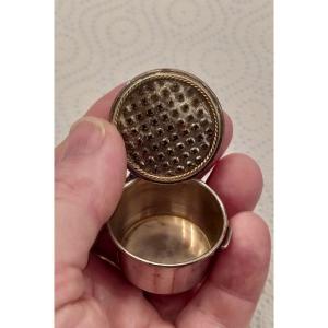 French Silver Nutmeg Grater, Trompe l'Oeil Mini Bowl, Rare, 19th Century