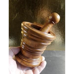 Treen: Louis XIII  Boxwood Turned Mortar , With  Pestle Circa 1660