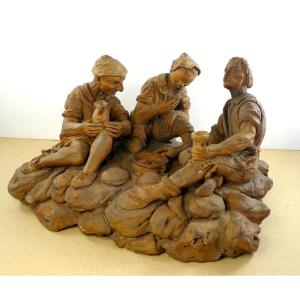 Terracotta Sculpture,  Neapolitan Lunch, Circa 1900