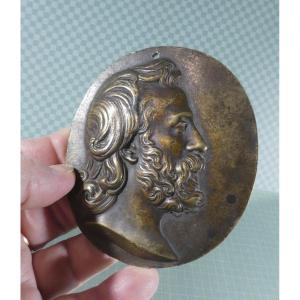 Plaquette Bronze : Profil D’un Beau Barbu, Vers 1845, possiblement Guiseppe Verdi ?