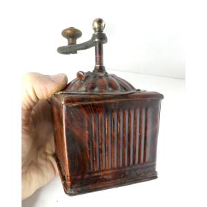 Faux Rosewood Painted Tin Coffee Grinder, Japy, Circa 1900, Superb Condition