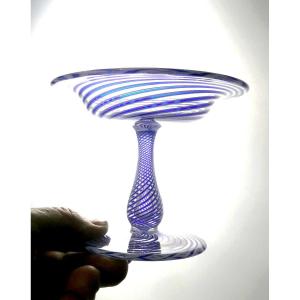 Blue And White Spiral St Louis Crystal, Beautiful Louis Philippe Baguier, Paperweight Glass