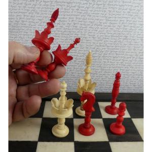 Pretty Chess Set From Carved Bone, 1880, Complete