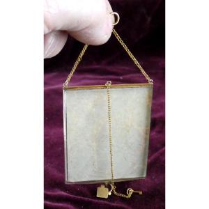 Rectangular Miniature Frame, Mount, Chain, Padlock And Key Are Gold, Circa 1820