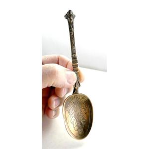 Pretty Brass Spoon From Brescia, Italy Early 17th Century Engraved, Patronymic