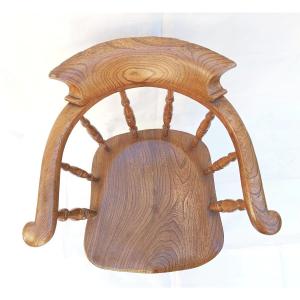  Office Armchair, “captain’s” Solid Elm And Beech, Victorian