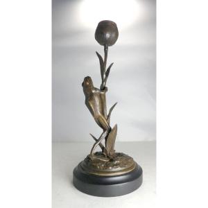 Bronze Candle Holder Sculpture, Flower Frog, Art Nouveau, Monogram