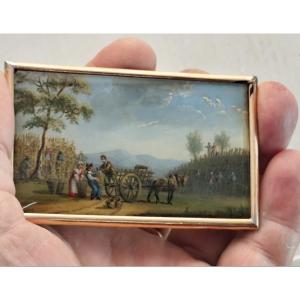 Hop Harvest, “fixed Under Glass” Circa 1830,  Charming Bucolic Work