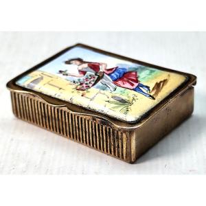 Boîte d’allumettes « parisienne » fin 19e siècle, émail : la Bouquetière, 