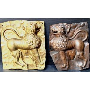 Lion Héraldique Renaissance, grand Moule double de décorateur, vers 1860,