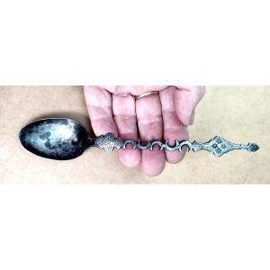 Rich Ottoman Spoon,  Hammered And Engraved Iron, Handle Decorated Of Crescents, 19th Century