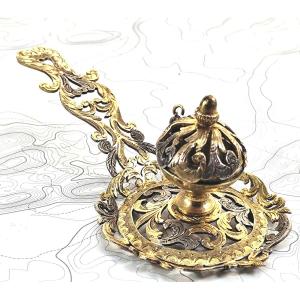 Luxe : brûle Parfum, ajouré, doré et argenté, style Duchesse de Berry, 19e siècle