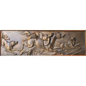 Mazeppa On  Wolves, Large Wall Bronze, 8kg, After Carle Vernet, 19th Century, 