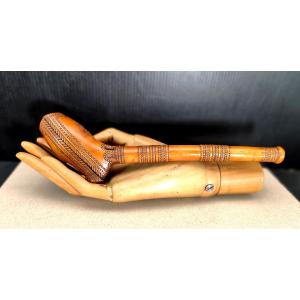 Splendor Of Carved Boxwood, 1840: Finely Engraved Scroll Pipe Case