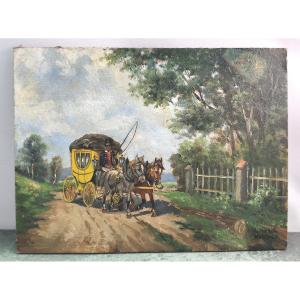 Postzustellung Bavaria, Oil Painting Sketch, 19th Century, Signed