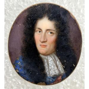 Miniature sur cuivre, époque Louis XIV, haut personnage de la Cour