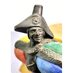 Polichinelle Bronze et marbre de Sienne, très curieux Pique-épingles, vers 1820