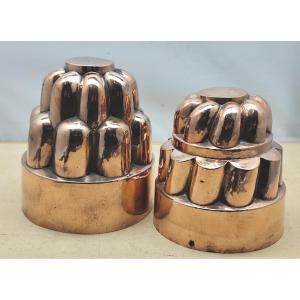 Deux moules cuivre haut de forme, France, 19e siècle