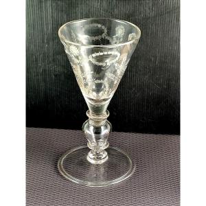 Grand calice verre soufflé populaire, 18e siècle, 20cm, gravure botanique