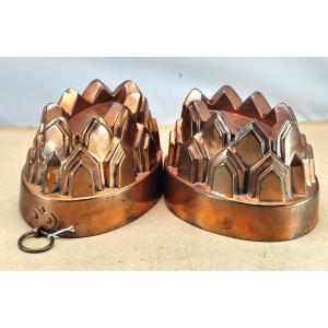 Paire de moules cuivre ovales, Benham et Froud, Angleterre fin 19e siècle, bel état