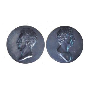 Fonte de Berlin, 2 belles plaquettes : Goethe et Schiller, début 19e siècle, bel état