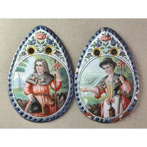 Louis XIV-regence Period: Purse Enamels Plates: Wedding Of A Pilgrim Couple