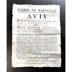 Avis aux voituriers, Affichette originale, Marseille, 1807, bon état
